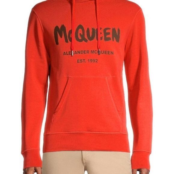 Alexander McQueen Graffiti Print Logo Hoodie New Mens Orange Small - Picture 2 of 3